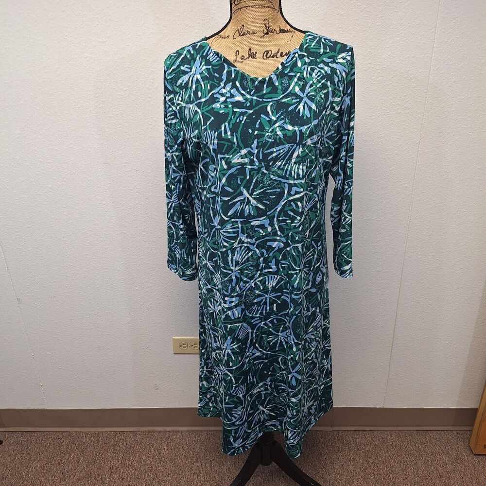 Iolani Palm Print Midi Dress Stretch Long Sleeve Multicolor Women's Size Large